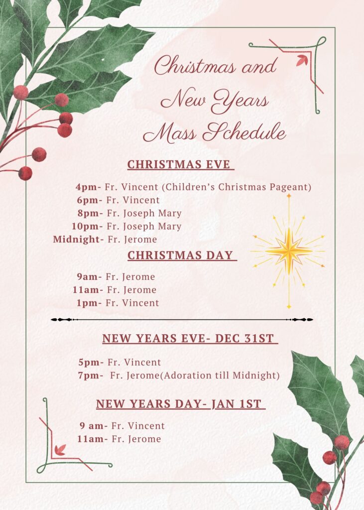 Christmas and New Years Schedule